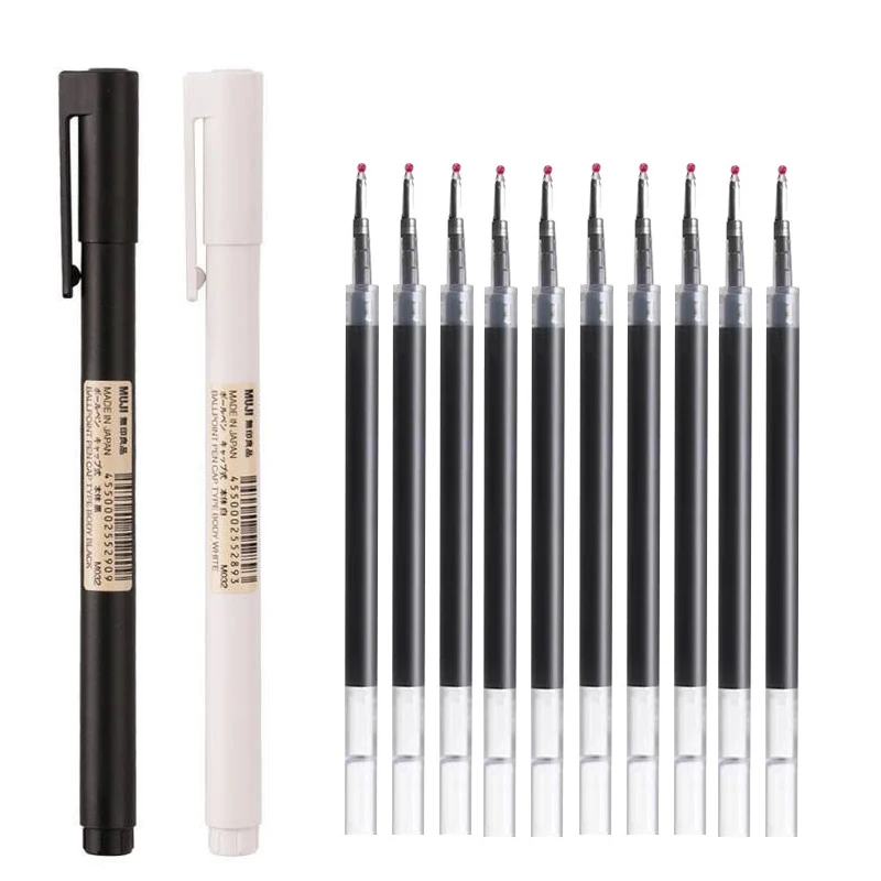 Muji Stationery Gel Pen - 0.5mm Siyah/Beyaz Jel Kalem Siyah Mürekkep
